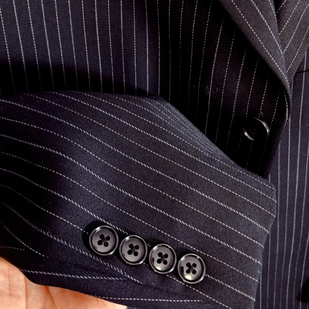 Jones‎ New York Mens 42R Wool Pinstripe Blazer Jacket Navy Stripe Classic Y2K